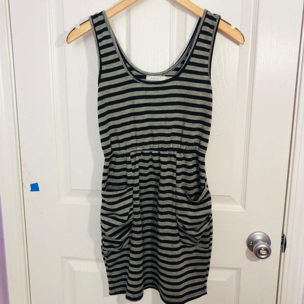 Grey and Black Striped Casual Dress